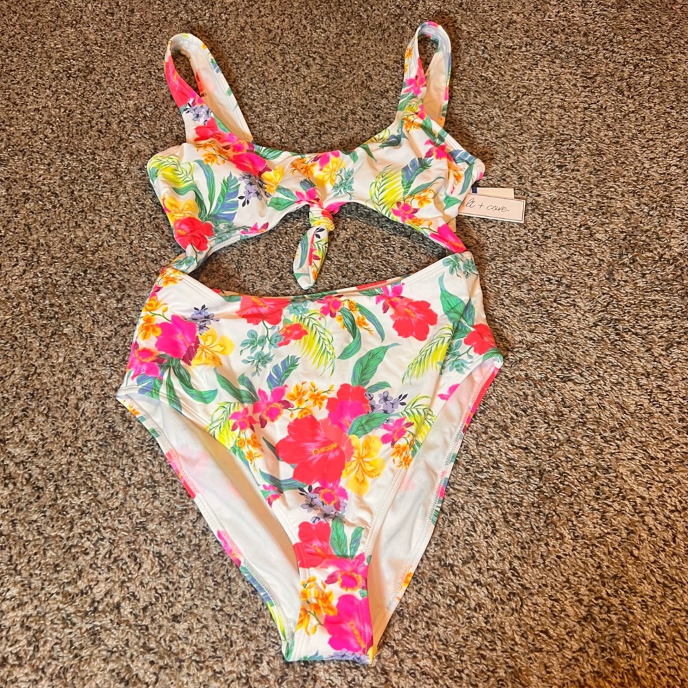 Salt + Cove Floral One Piece Swimsuit Cutout Tie Front Women's Extra Large‎ XL